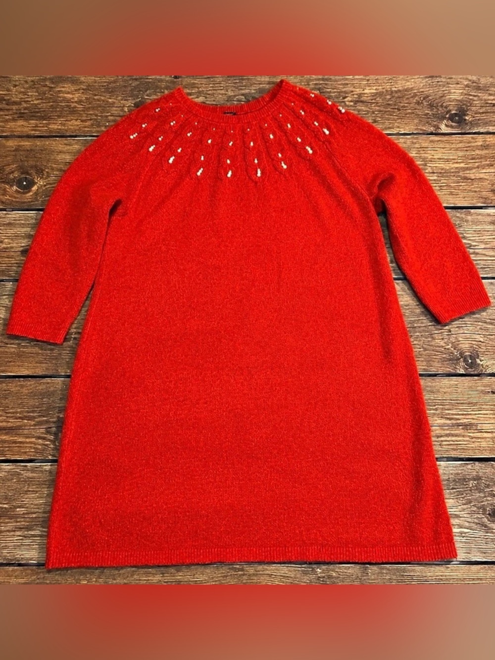 Talbots Plus Women’s 3X Red Pearl Embellished Knit Sweater Dress